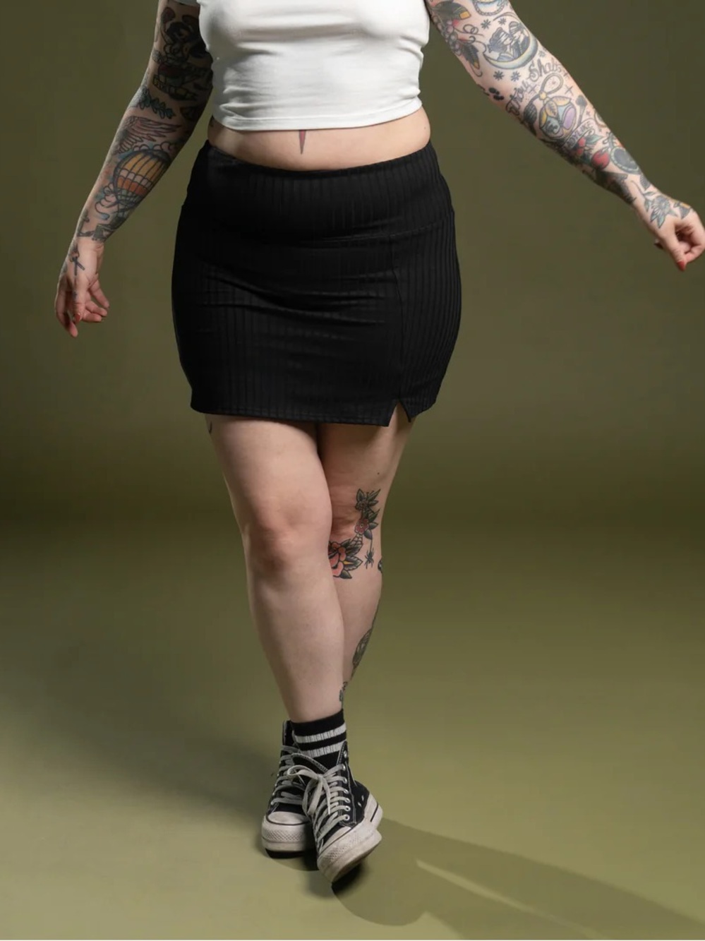 TomboyX THE LENNOX RIBBED SKORT - Black Ribbed Mini Skort